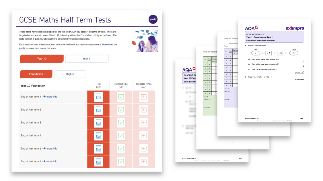 GCSE Maths Half Term Tests